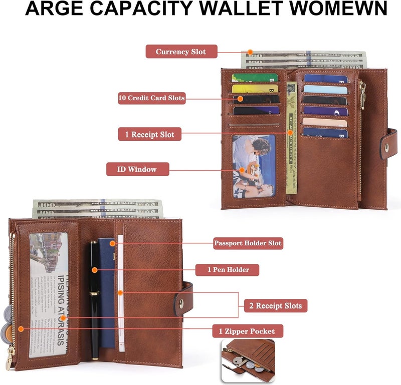 yiijay Wallet Women RFID Blocking Multi Cards Wallet Credit Card Holder for Women Large Capacity Lady Leather Trifold Travel Wallet with Pen Holder - Image 2